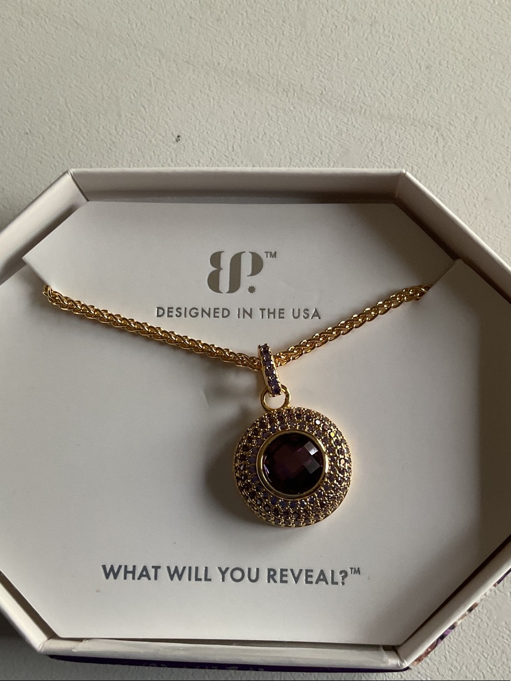 bp Gold-Tone Necklace with Deep Purple Center Stone